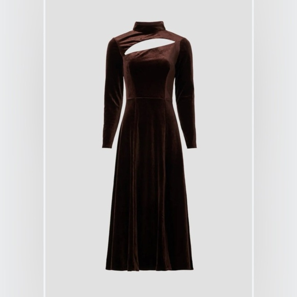 Rene Ruiz Chocolate Velvet cutout flowing whimsy formal Long Sleeve Dress 8